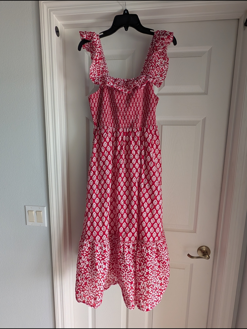 Vineyard Vines Pink Printed Ruffle Strap Midi Dress
